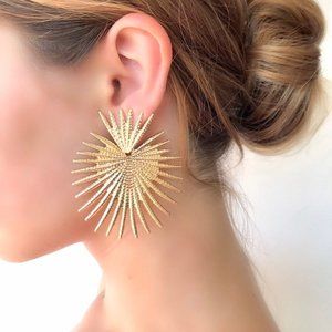 Gold Celestial Star drop Earrings, Large star earrings